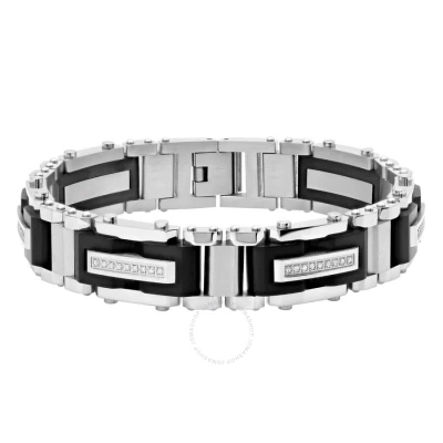 Robert Alton 3/8ctw Diamond Stainless Steel Black And White Men's Link Bracelet In Two-tone