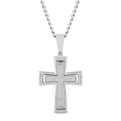 Robert Alton 3/8ctw Diamond Stainless Steel Stacked Cross Pendant In Silver-tone