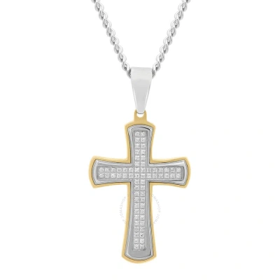 Robert Alton 3/8ctw Diamond Stainless Steel With Yellow Finish Cross Pendant In White