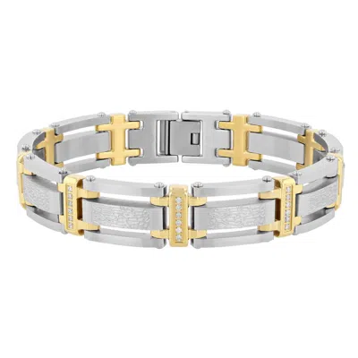 Robert Alton .49 Ctw Stainless Steel Diamond With Yellow Finish Texture Link Bracelet In Two Tone