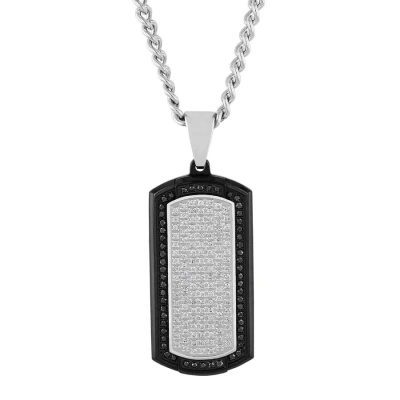 Robert Alton 7/8ctw White And Black Diamond With Black Finish Stainless Steel Dog Tag Pendant In Two-tone