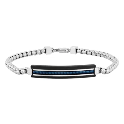 Robert Alton Black And Blue Stainless Steel Men's Id Bracelet In Two Tone