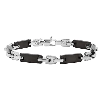 Robert Alton Black And White Men's Stainless Steel Tag Bracelet In Two Tone