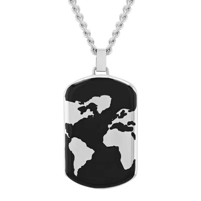 Robert Alton Black And White Stainless Steel Men's Dog Tag Necklace In Two Tone