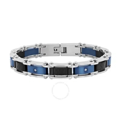 Robert Alton Diamond Accent Stainless Steel And Carbon Fiber With Blue Finish Bracelet