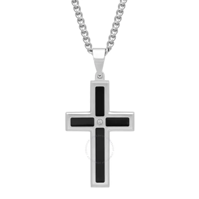 Robert Alton Diamond Accent Stainless Steel & Resin Cross Pendant In Metallic