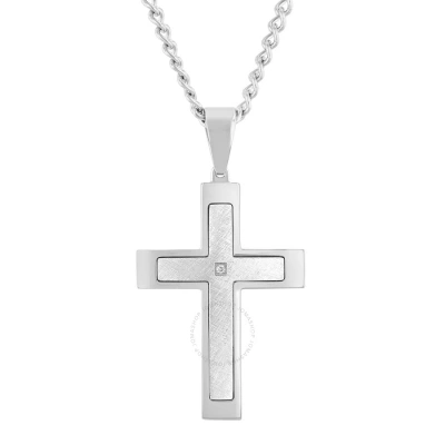 Robert Alton Diamond Accent Stainless Steel Frozen Finish Stacked Cross Pendant In White