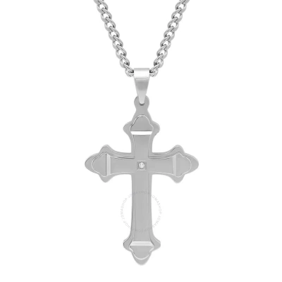 Robert Alton Diamond Accent Stainless Steel Stacked Cross Pendant In Metallic