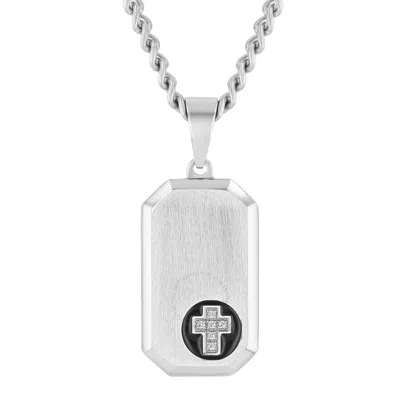 Robert Alton Diamond Accent Stainless Steel With Black Finish Cross Dog Tag Pendant