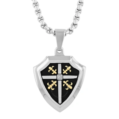 Robert Alton Diamond Accent Stainless Steel With Black Finish Shield Pendant In Tri-color