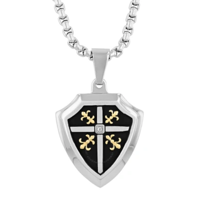 Robert Alton Diamond Accent Stainless Steel With Black Finish Shield Pendant In Metallic