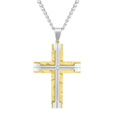Robert Alton Diamond Accent Stainless Steel With Yellow Finish Cross Pendant In Two Tone