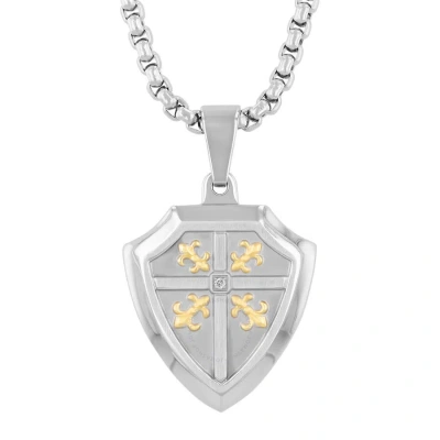 Robert Alton Diamond Accent Stainless Steel Yellow Finish Shield Pendant In White