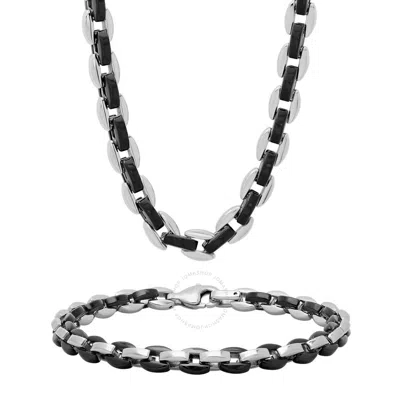 Robert Alton Men's Black Finish Stainless Steel Chain Jewelry Gift Set