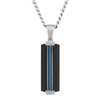 Robert Alton Men's Stainless Steel Braided Black And Blue Dog Tag Pendant