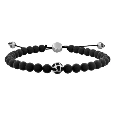 Robert Alton Men's Stainless Steel Matte Onyx Bead Bolo Bracelet In Black
