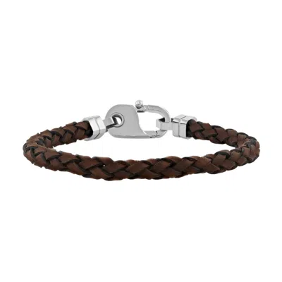 Robert Alton Stainless Steel & Brown Leather Braid Bracelet With Fancy Clasp Bracelet