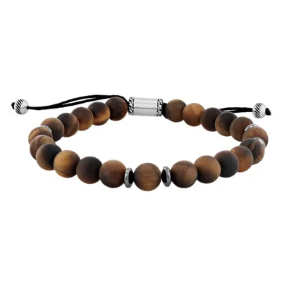 Robert Alton Stainless Steel And Tiger Eye Bead Bolo Bracelet In Yellow