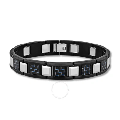 Robert Alton Stainless Steel & Tungsten Black Finish Carbon Fiber Mens Link Bracelet In Multi