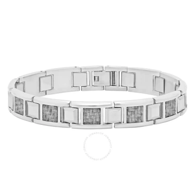 Robert Alton Stainless Steel & Tungsten Gray Carbon Fiber Mens Link Bracelet In Metallic