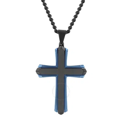 Robert Alton Stainless Steel Black And Blue Finish Cross Pendant