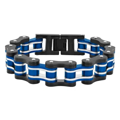 Robert Alton Stainless Steel Black & Blue Gear Bracelet In Two Tone
