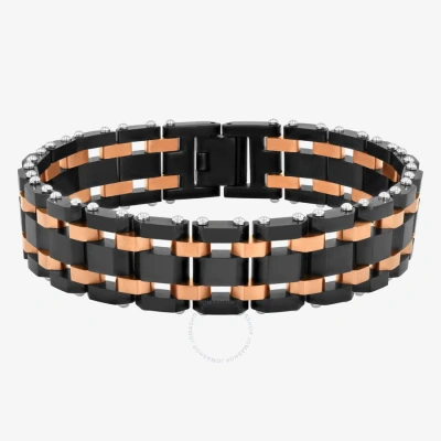 Robert Alton Stainless Steel Black & Brown Men's Link Bracelet In Two-tone