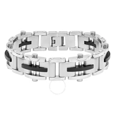 Robert Alton Stainless Steel Black & White Dash Mens Link Bracelet In Silver-tone