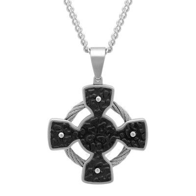 Robert Alton Stainless Steel Black & White Iron Cross Pendant In Metallic