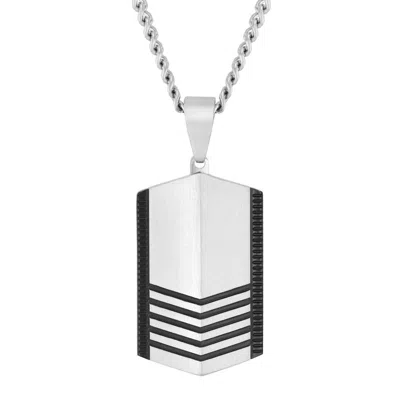 Robert Alton Stainless Steel Black Finish Chevron Design Dog Tag Pendant In Two Tone