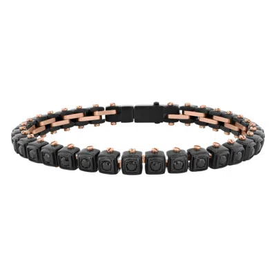 Robert Alton Stainless Steel Black Spinel Black & Rose Finish Cube Design Bracelet In Two Tone