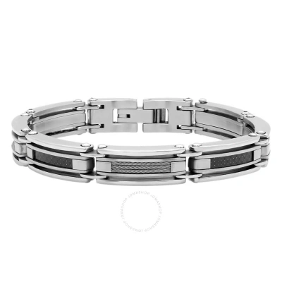 Robert Alton Stainless Steel Carbon Fiber & Cable Mens Link Bracelet In Silver-tone