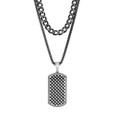 Robert Alton Stainless Steel Double Chain With Dog Tag In Black