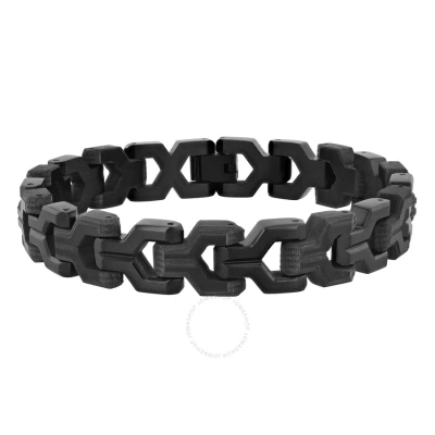 Robert Alton Stainless Steel Forged Carbon Fiber Black Finish Men's Link Bracelet