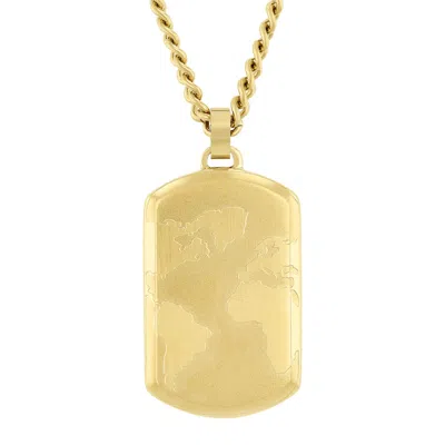 Robert Alton Stainless Steel Geographic Design Men's Dog Tag Necklace In Yellow