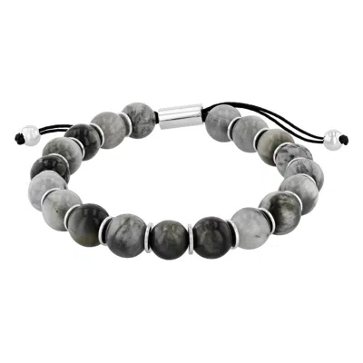 Robert Alton Stainless Steel Grey Tiger Eye Bead Bolo Bracelet