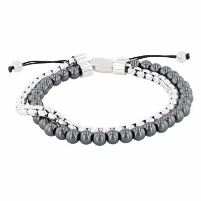 Robert Alton Stainless Steel Hematite Bead Bolo Bracelet In Grey
