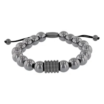Robert Alton Stainless Steel Hematite Bead Bolo Bracelet In Silver Tone