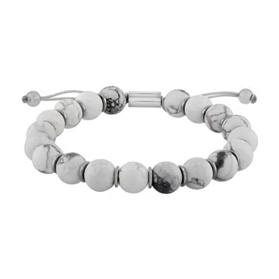 Robert Alton Stainless Steel Howlite Bead Bolo Bracelet In White