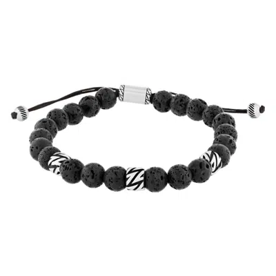Robert Alton Stainless Steel Lava Bead Bolo Bracelet In Black