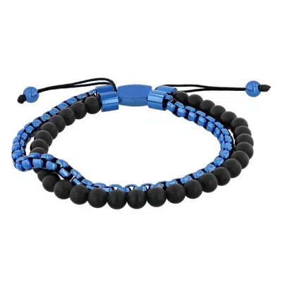 Robert Alton Stainless Steel Matte Onyx Bead Bolo Bracelet In Two Tone