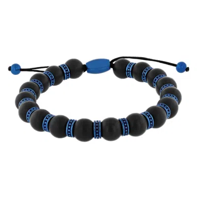 Robert Alton Stainless Steel Matte Onyx Bead Bolo Bracelet In Two Tone