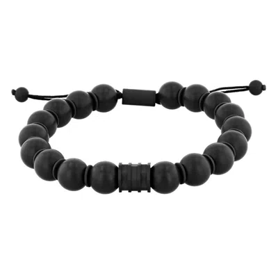 Robert Alton Stainless Steel Onyx Bead Bolo Bracelet In Black