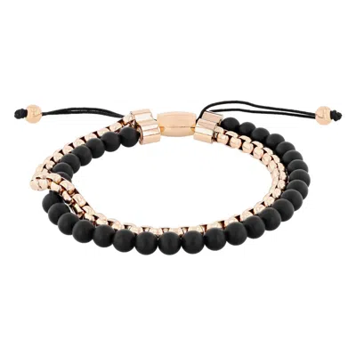 Robert Alton Stainless Steel Onyx Bead Bolo Bracelet In Two Tone
