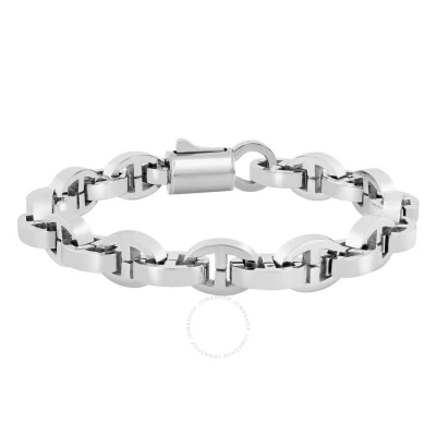 Robert Alton Stainless Steel Oval Mariner Mens Link Bracelet In White