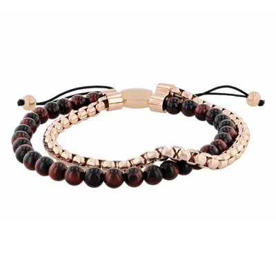Robert Alton Stainless Steel Red Tiger Eye Bead Bolo Bracelet In Pink/rose Gold Tone/gold Tone