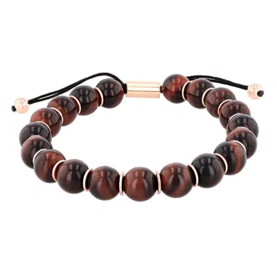 Robert Alton Stainless Steel Red Tiger Eye Bead Bolo Bracelet In Pink/rose Gold Tone/gold Tone