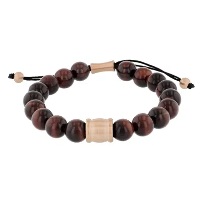 Robert Alton Stainless Steel Red Tiger Eye Bead Bolo Bracelet In Pink/rose Gold Tone/gold Tone