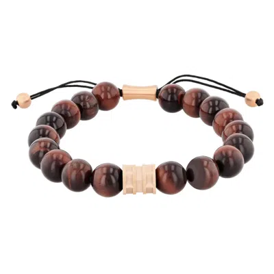 Robert Alton Stainless Steel Red Tiger Eye Bead Bolo Bracelet In Two Tone