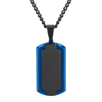 Robert Alton Stainless Steel Satin Finish Black And Blue Men's Dog Tag Necklace In Two Tone